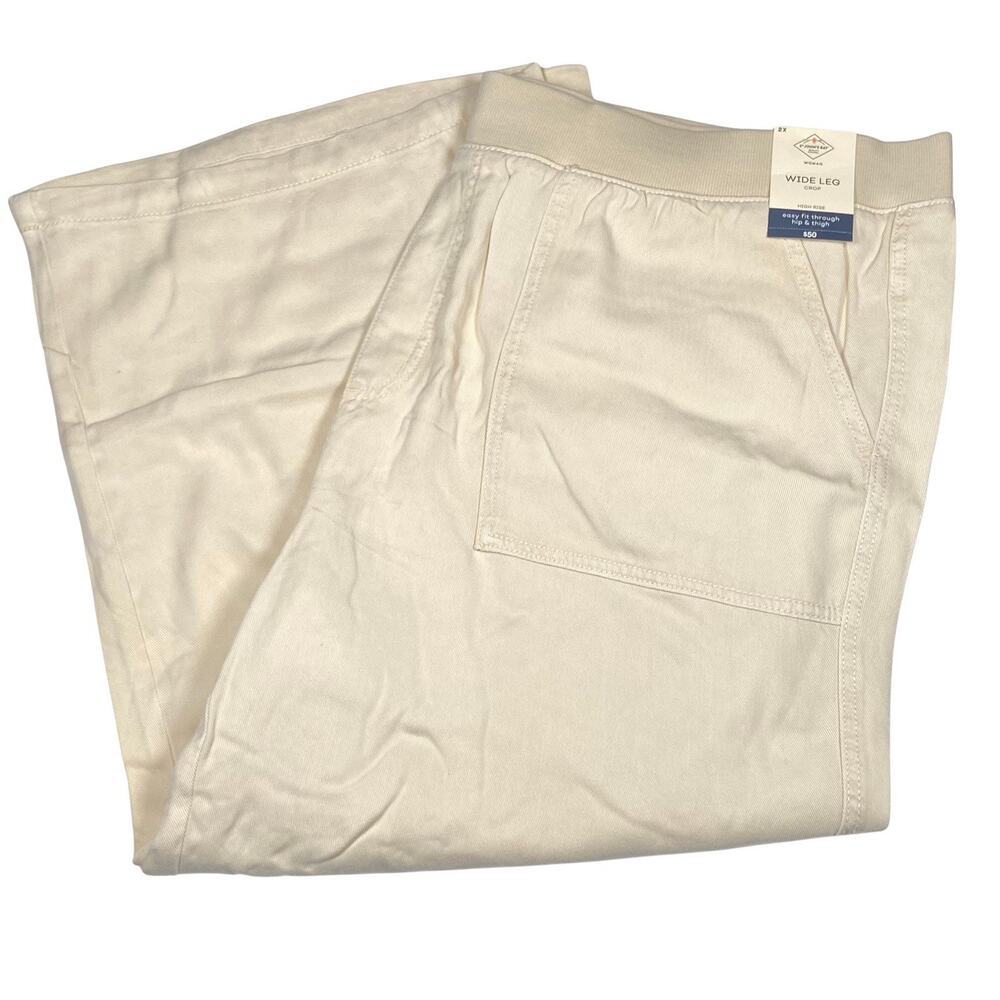 St John's Bay Wide Leg Crop Pants Women's Size 2X Pull On Tencel Beige Birch